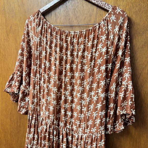 Natalie Martin Silk Palm Tree Print Short Sleeve Maxi Dress Brown Small S READ - Picture 7 of 16